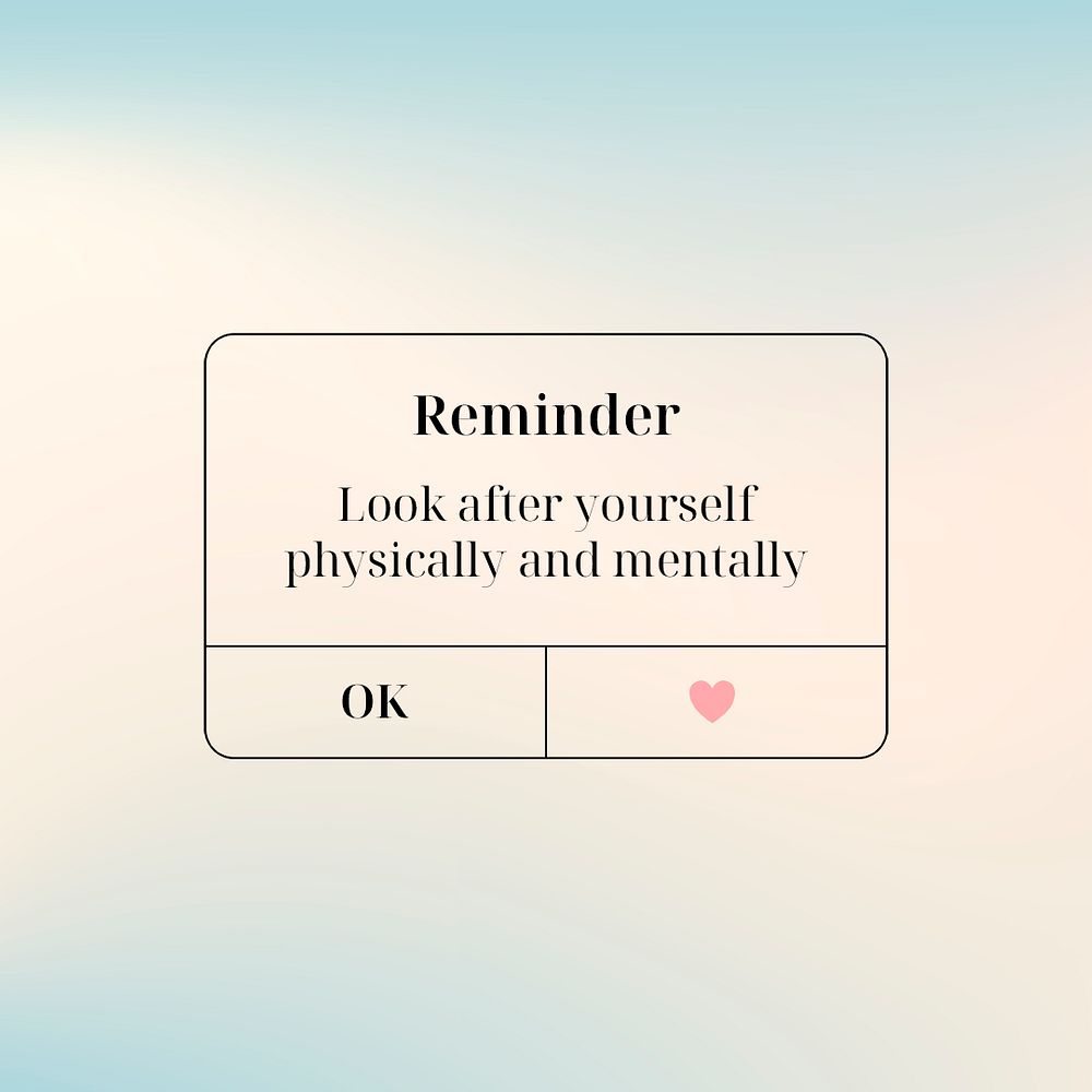 Reminder Instagram post template, cute self love design psd