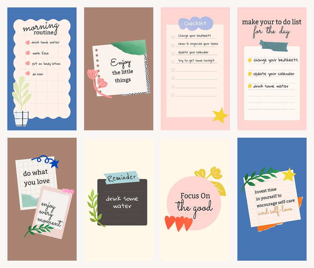 Checklist Instagram story templates, healthy lifestyle design set psd