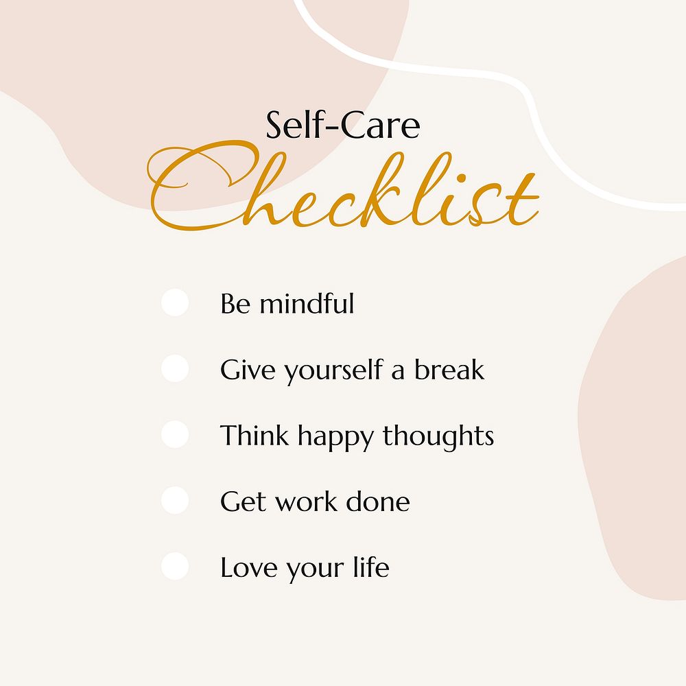 Self-care checklist template, Instagram post, aesthetic design vector