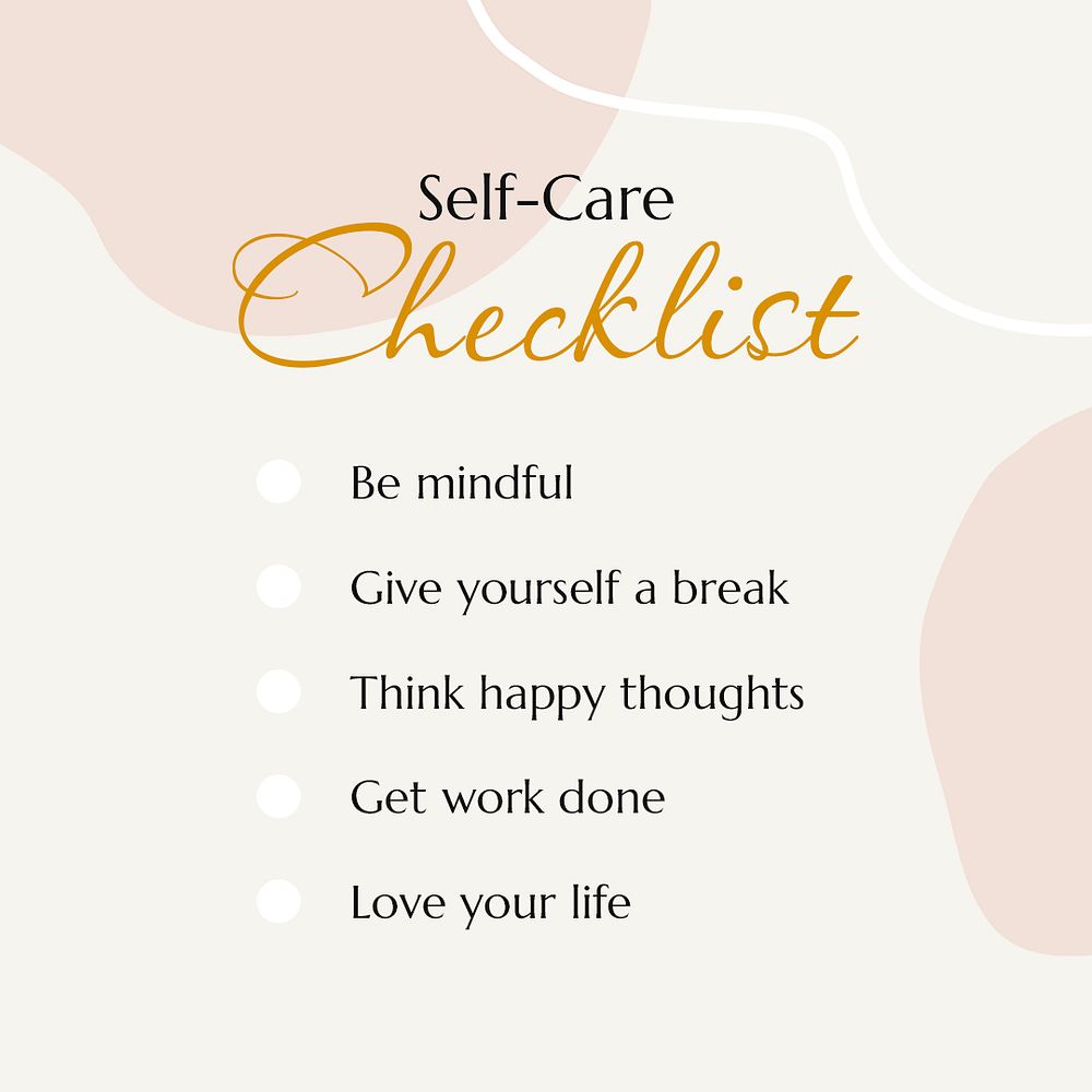 Self-care checklist template, Instagram post, aesthetic design psd