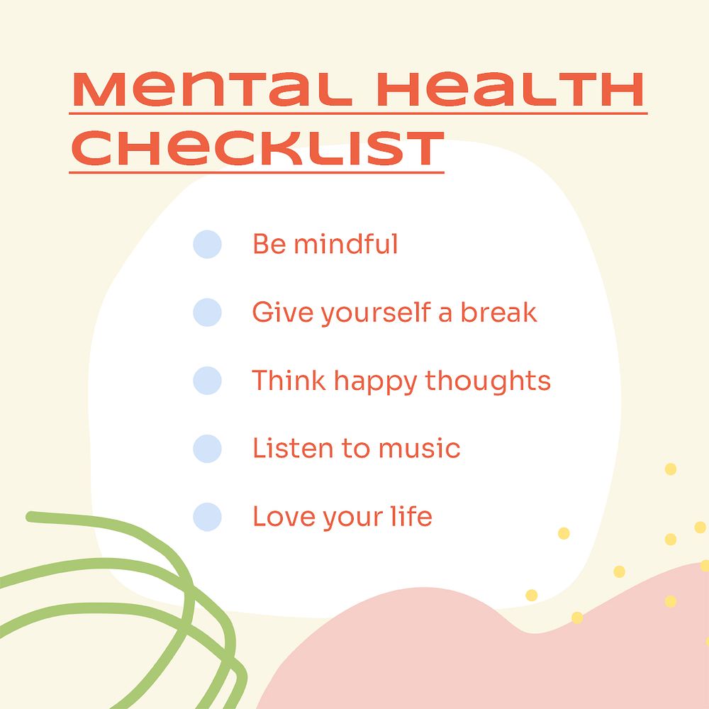 Mental health checklist template, Instagram post, aesthetic design psd