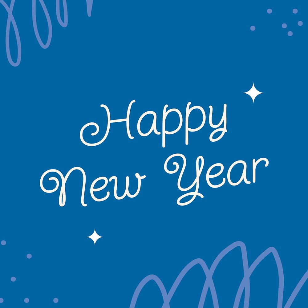 New year greeting template, blue memphis design vector