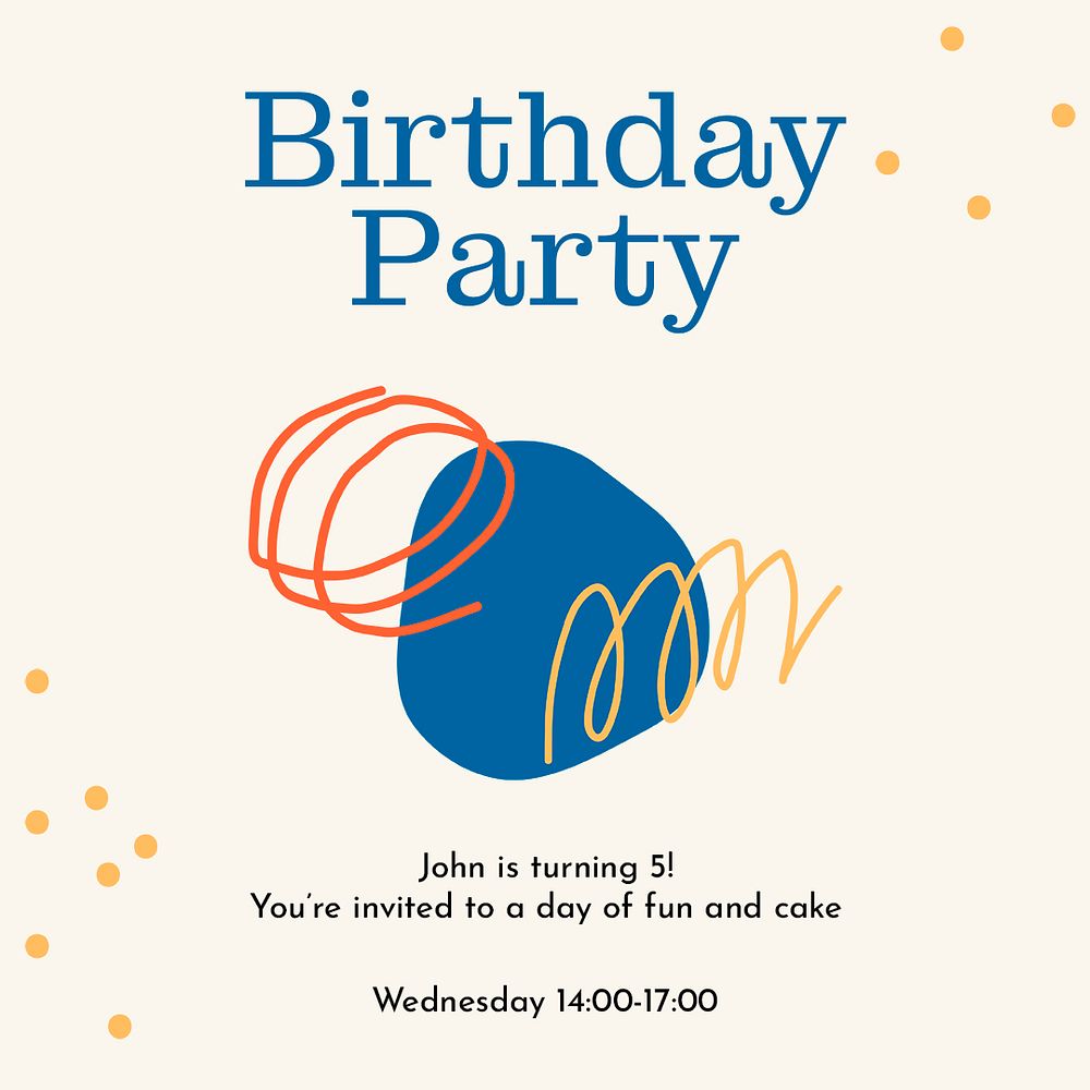 Birthday party invitation template, cute memphis design psd