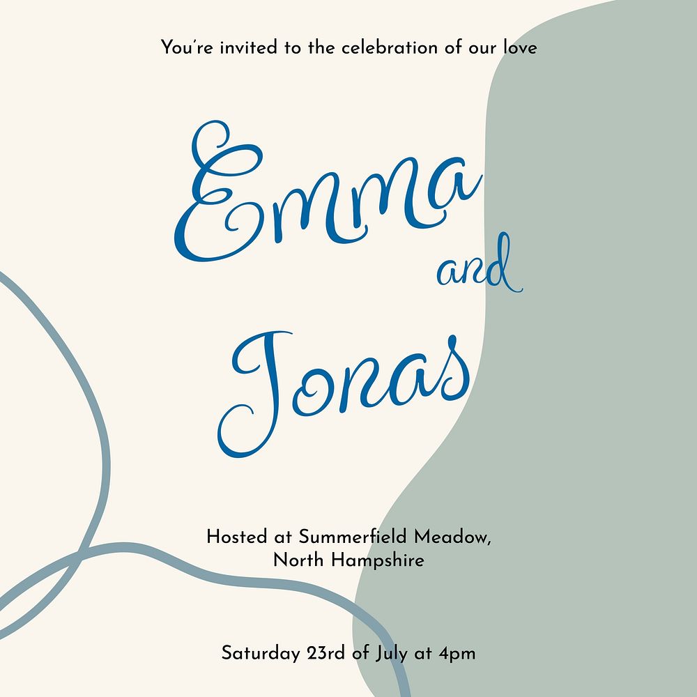 Wedding invitation Instagram post template, green pastel design vector