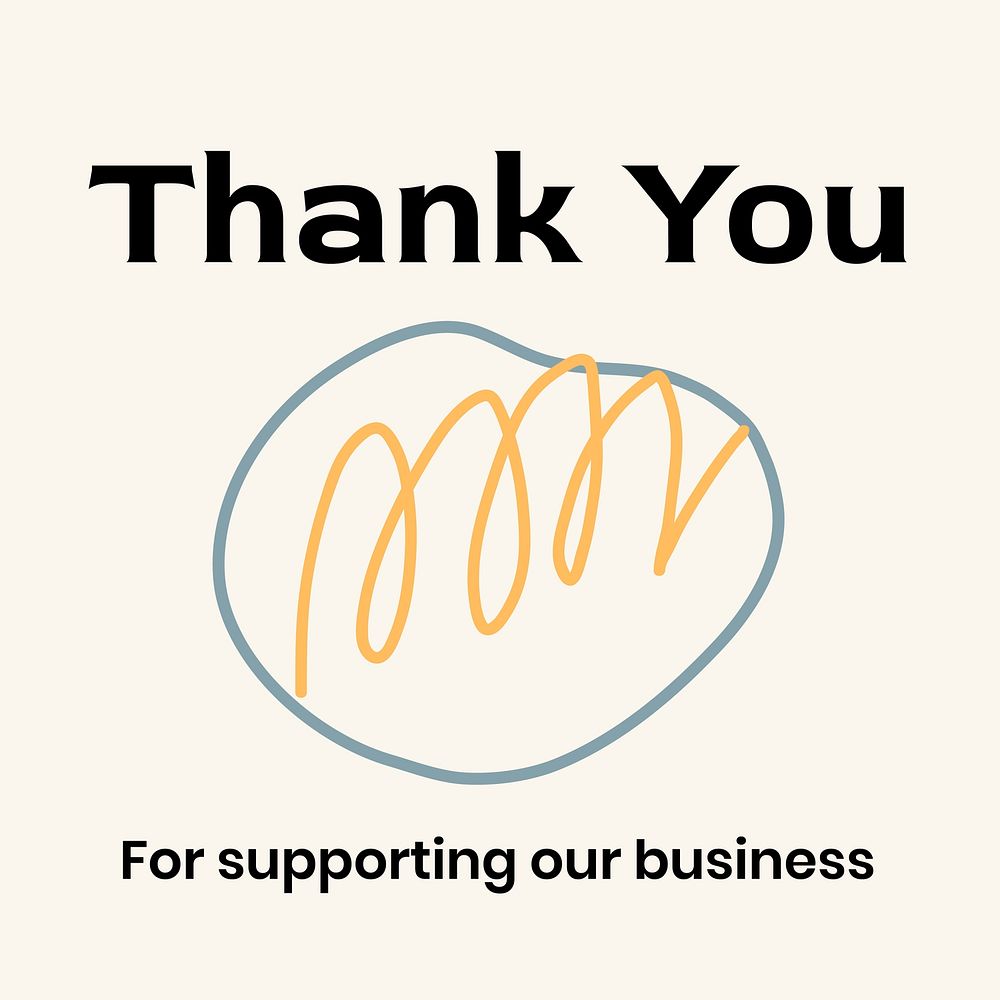 Thank you business template, cute doodle design vector