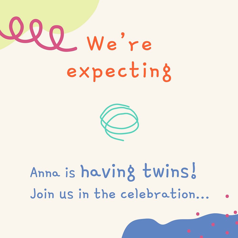 Cute doodle invitation template, celebration event Instagram post vector