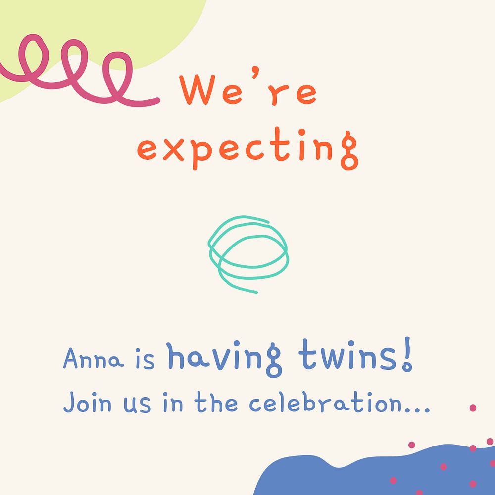 Cute doodle invitation template, celebration event Instagram post psd