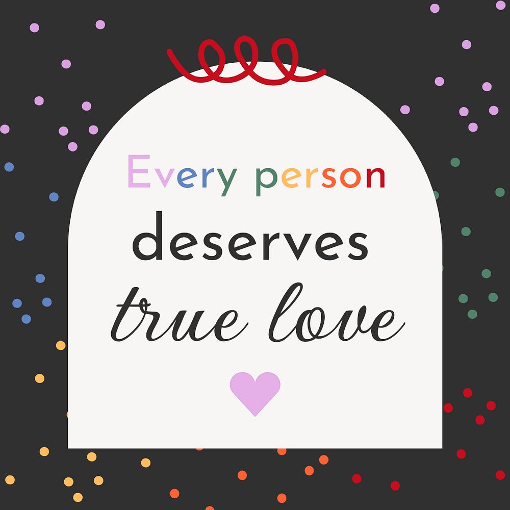 LGBT love quote post template, colorful polka dot design psd