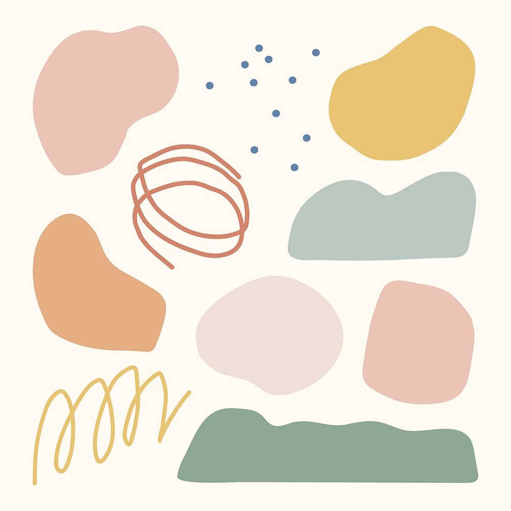 Abstract memphis shape sticker, blob, geometric design set psd