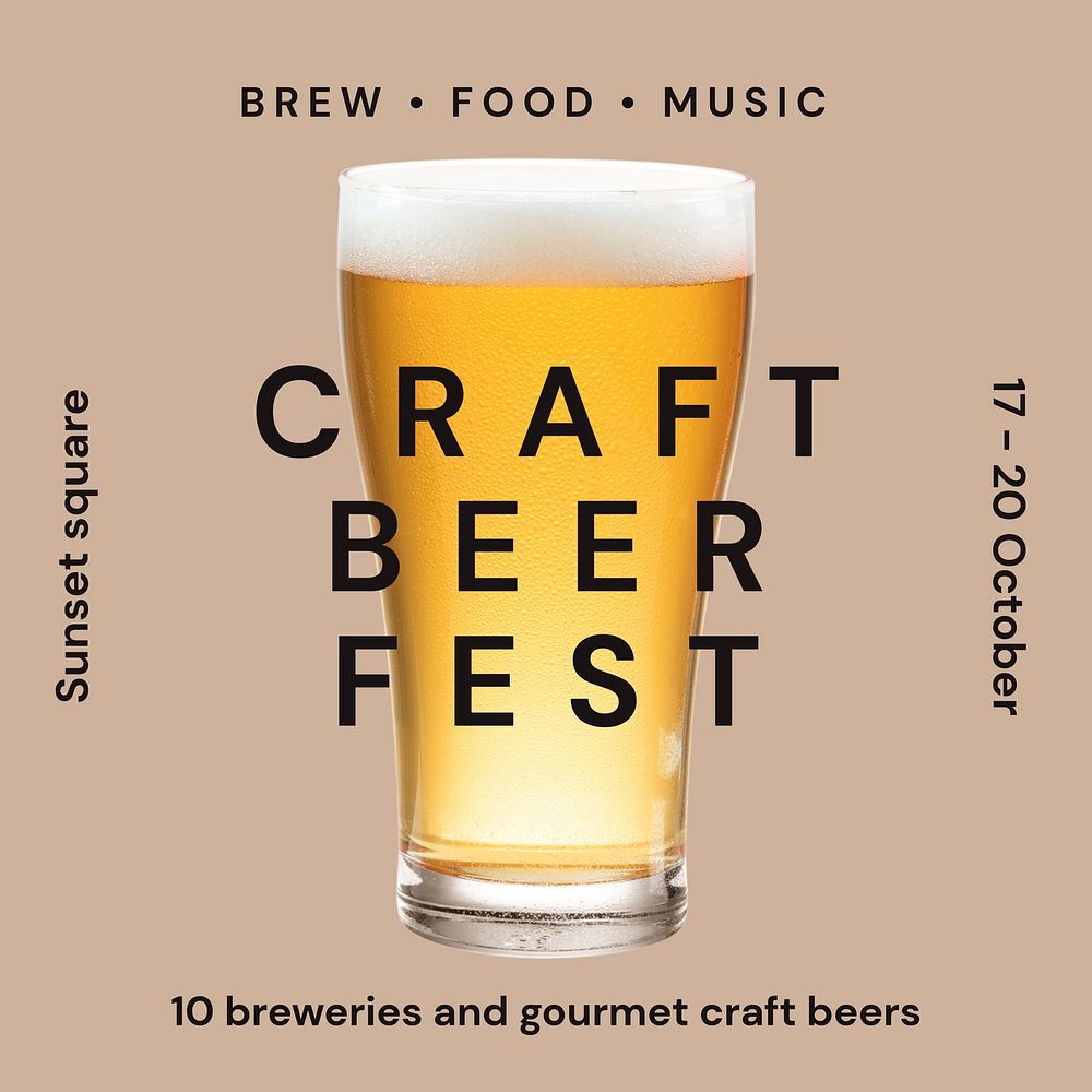 Beer festival Instagram ad template, aesthetic food design vector