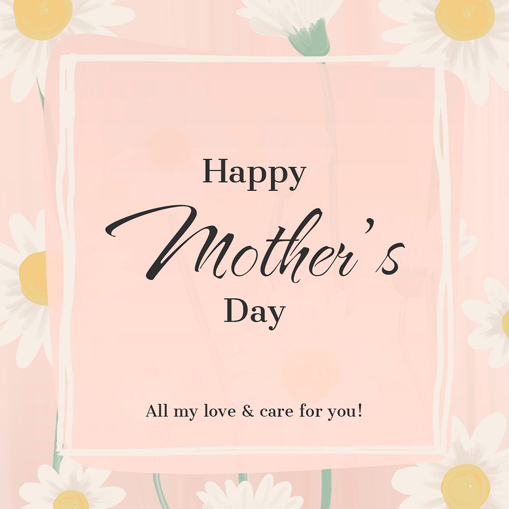 Pink greeting template, mother's day celebration with daisy flower psd