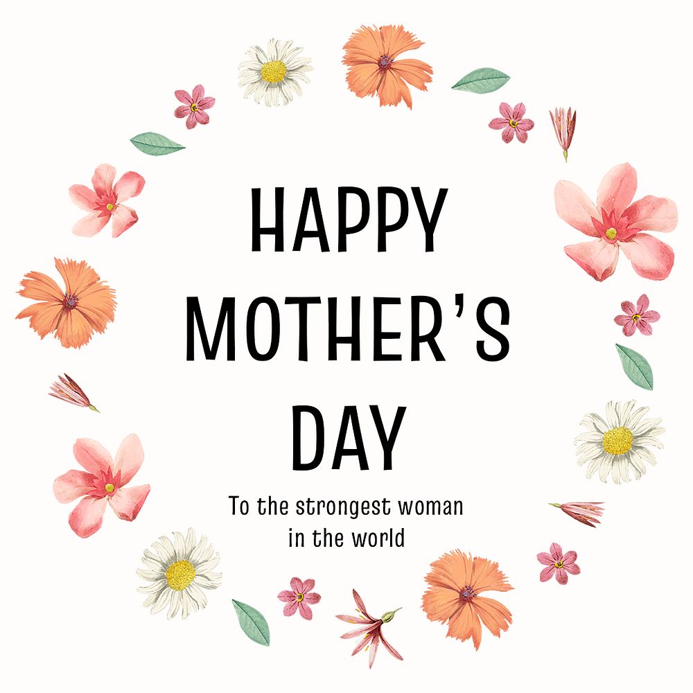 Floral mother's day template, Instagram post greeting psd