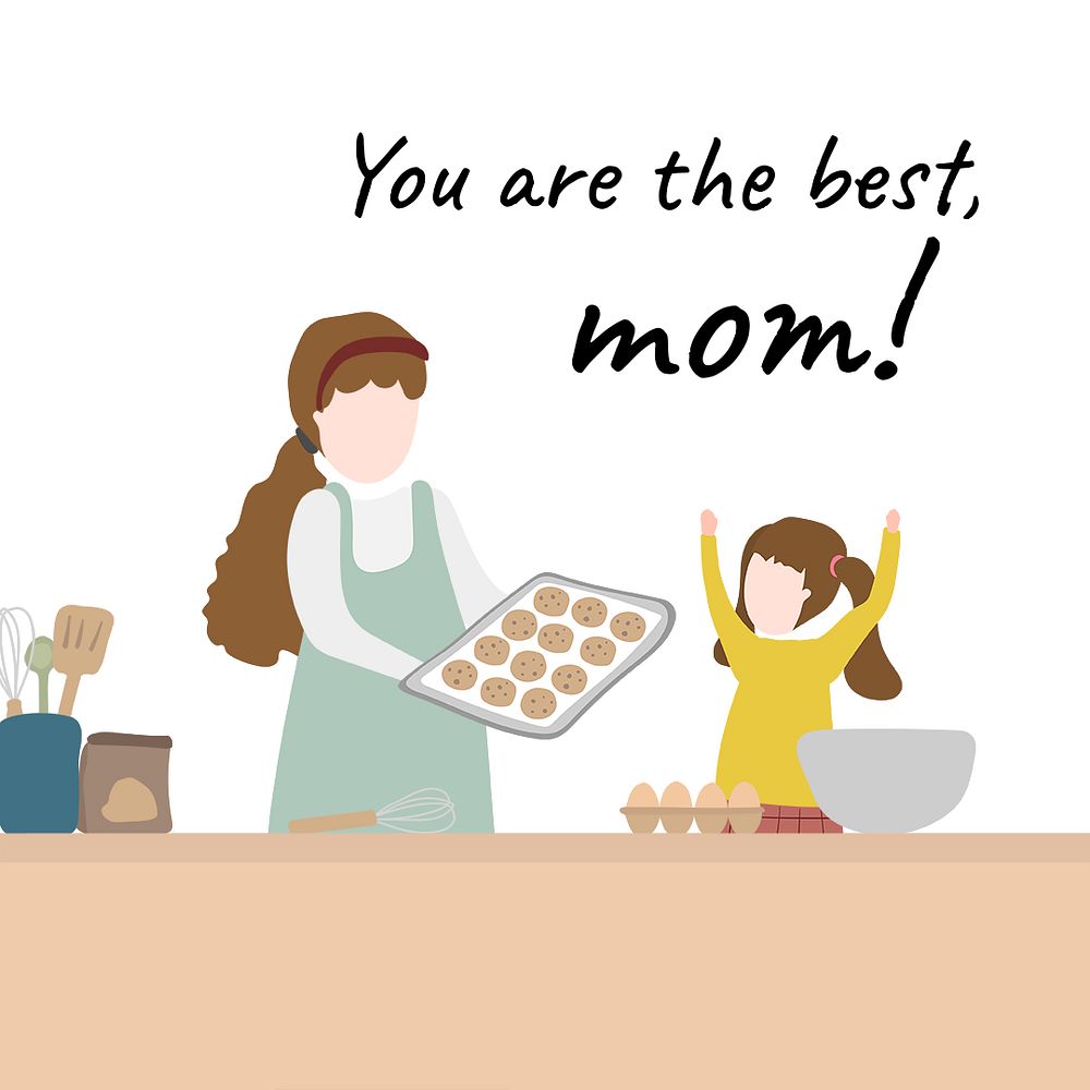 Mother's day cartoon template, greeting post psd