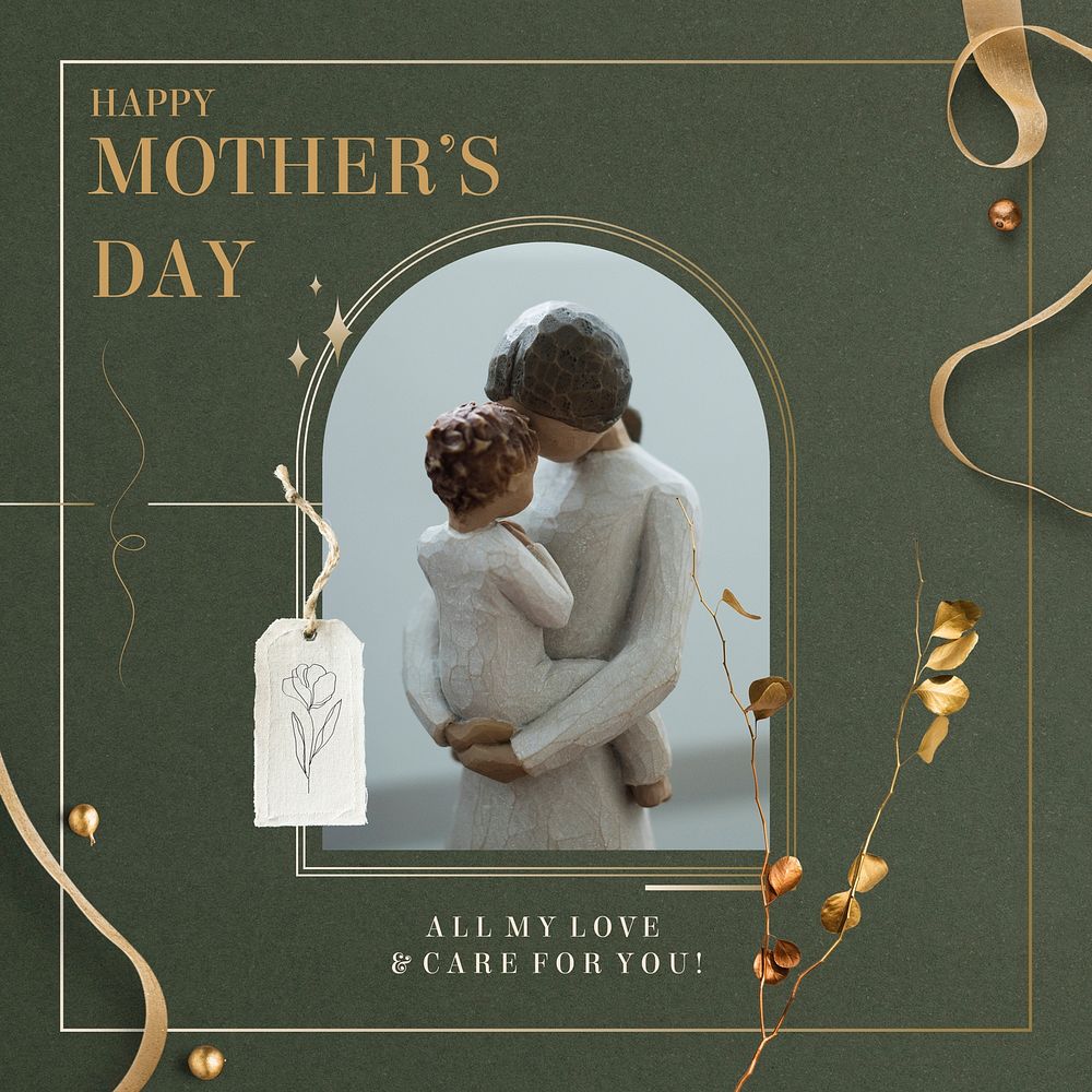 Happy mother's day template, green aesthetic design vector