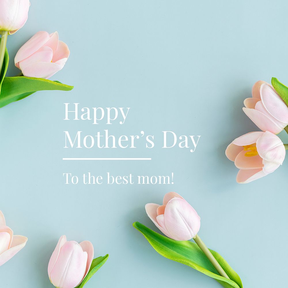 Tulip aesthetic Instagram post template, happy mother's day greeting psd