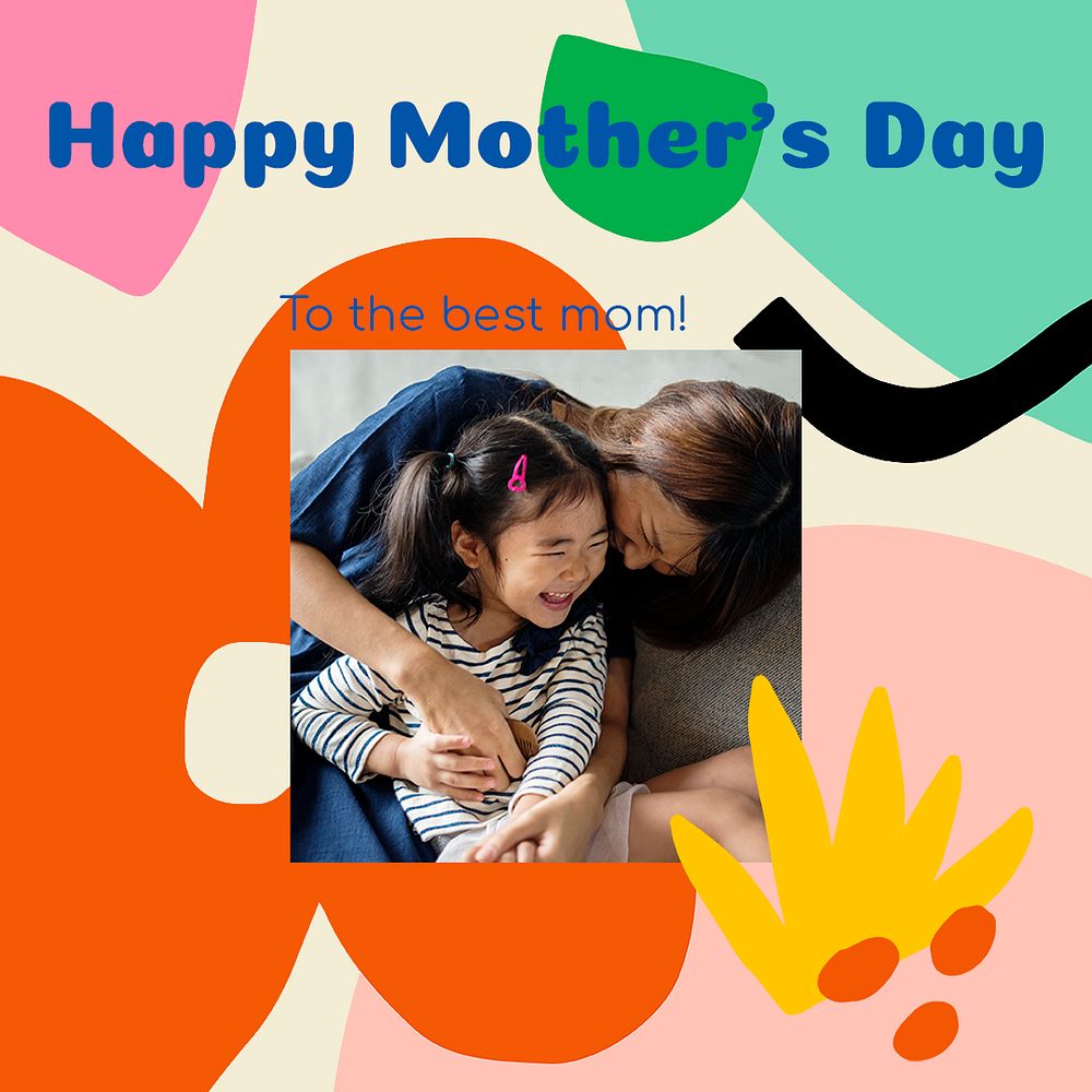 Floral memphis template, mother's day greeting post psd