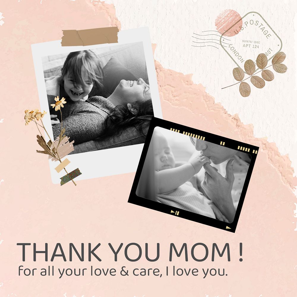 Aesthetic collage template, mother's day greeting post psd