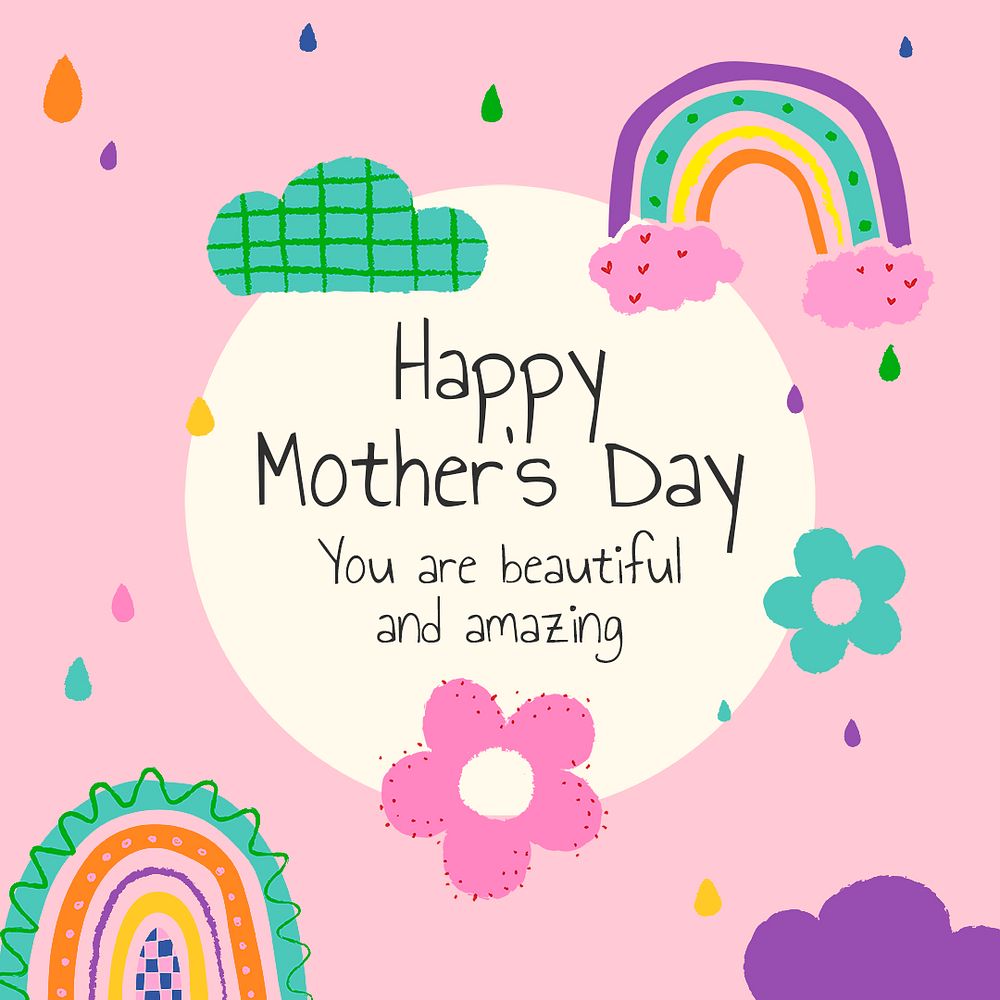 Pink doodle template, Instagram post for mother's day psd