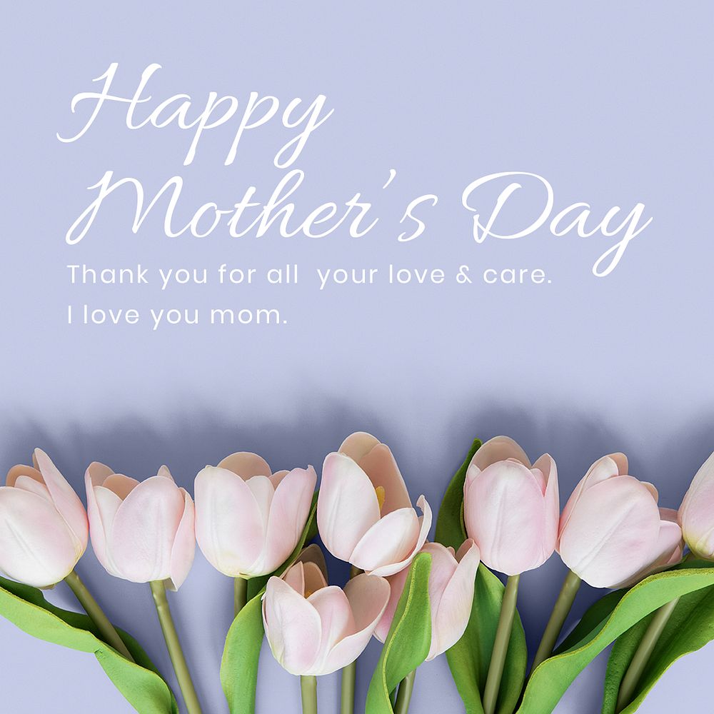 Tulip aesthetic Instagram post template, happy mother's day greeting psd