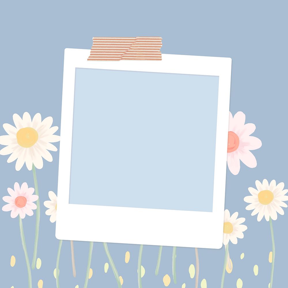 Instant photo frame background, floral design psd