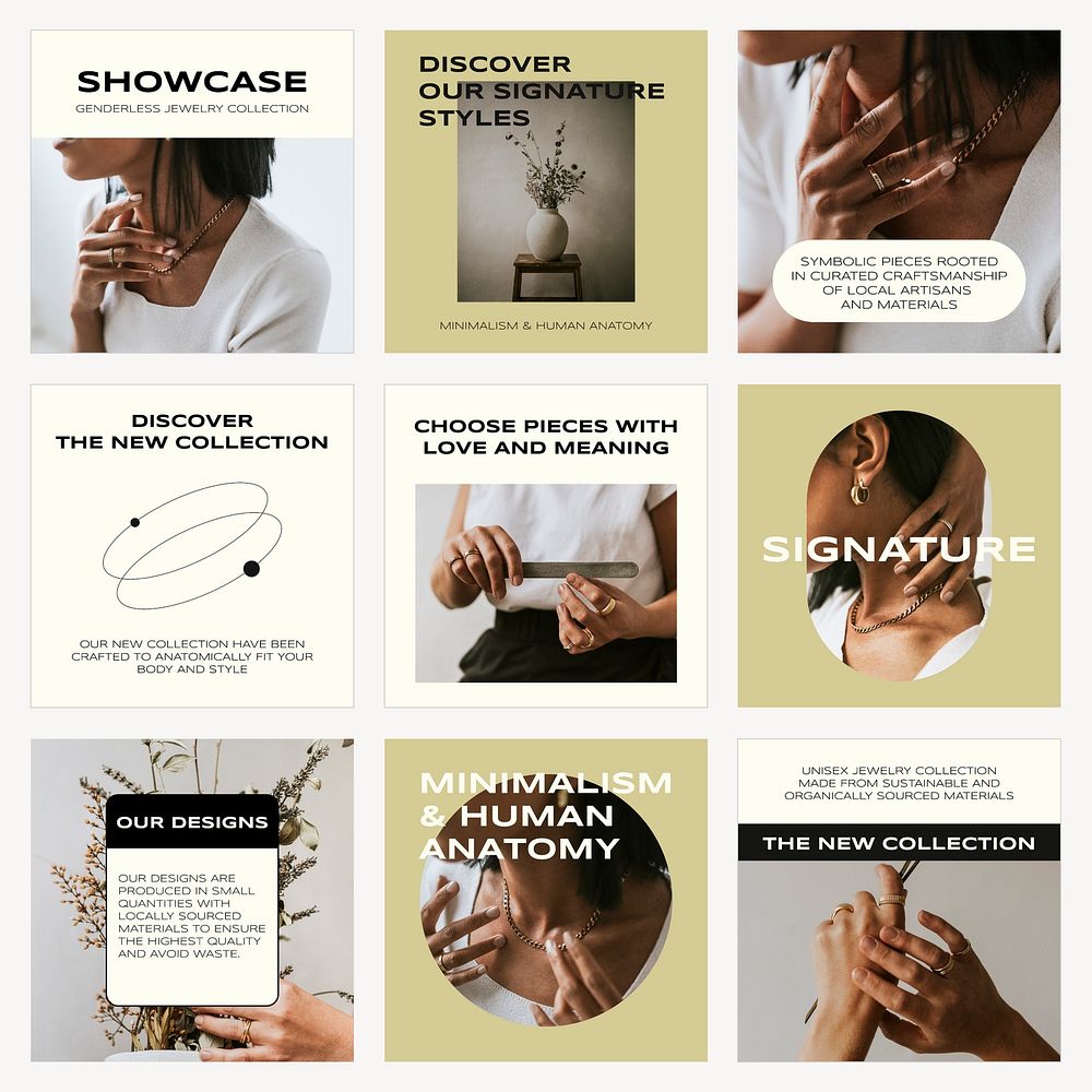 Jewelry shop Instagram post templates, minimal small business design set vector