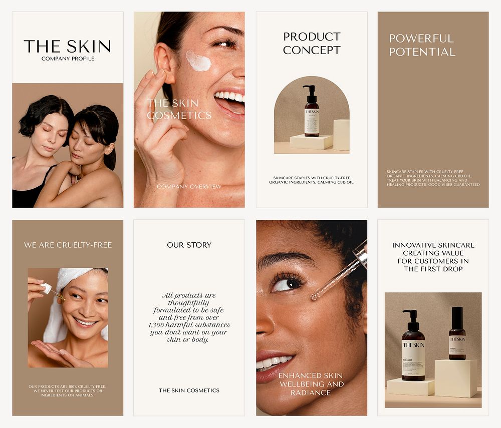 Skincare marketing Instagram story templates, product branding design set vector