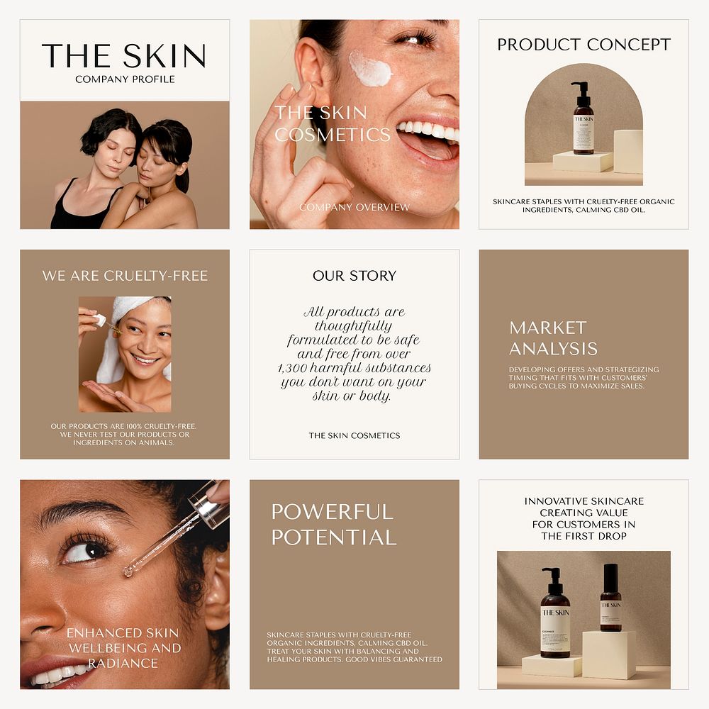 Skincare marketing Facebook post templates, product branding design set psd