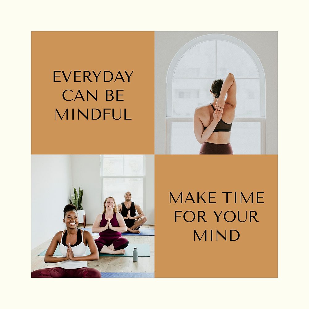 Health & wellness Instagram post template, yoga class design psd