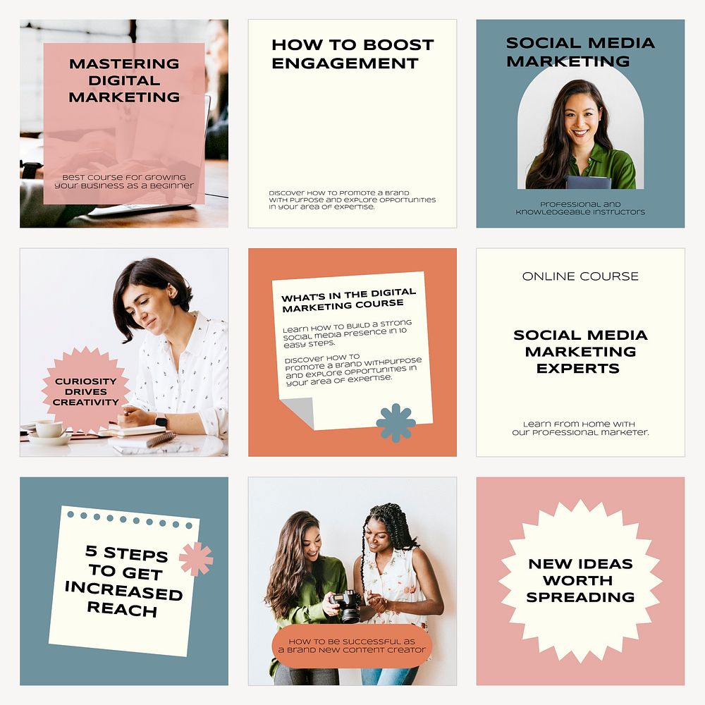 Digital marketing Instagram post templates for small business set vector