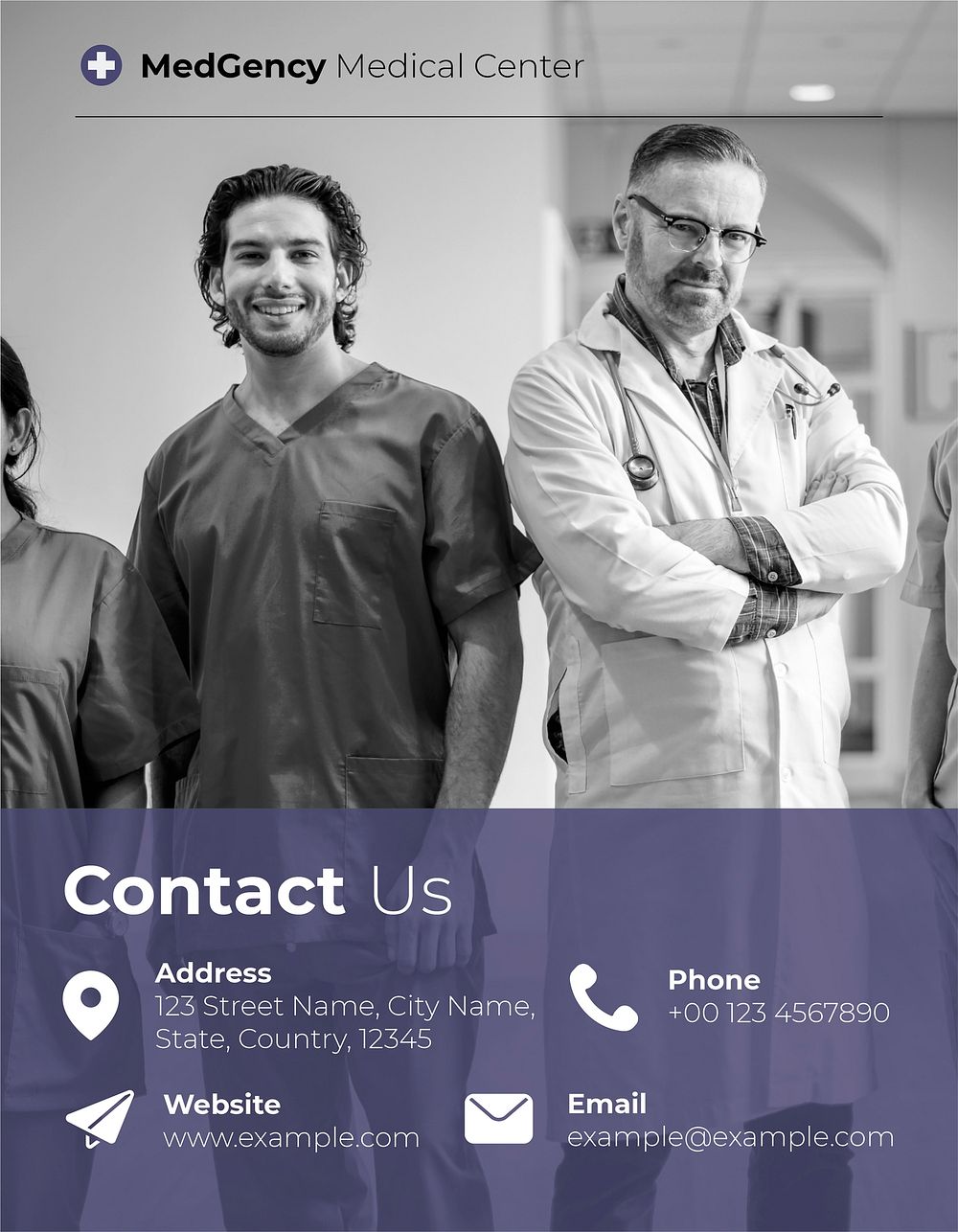 Hospital contact information flyer template, medical business psd