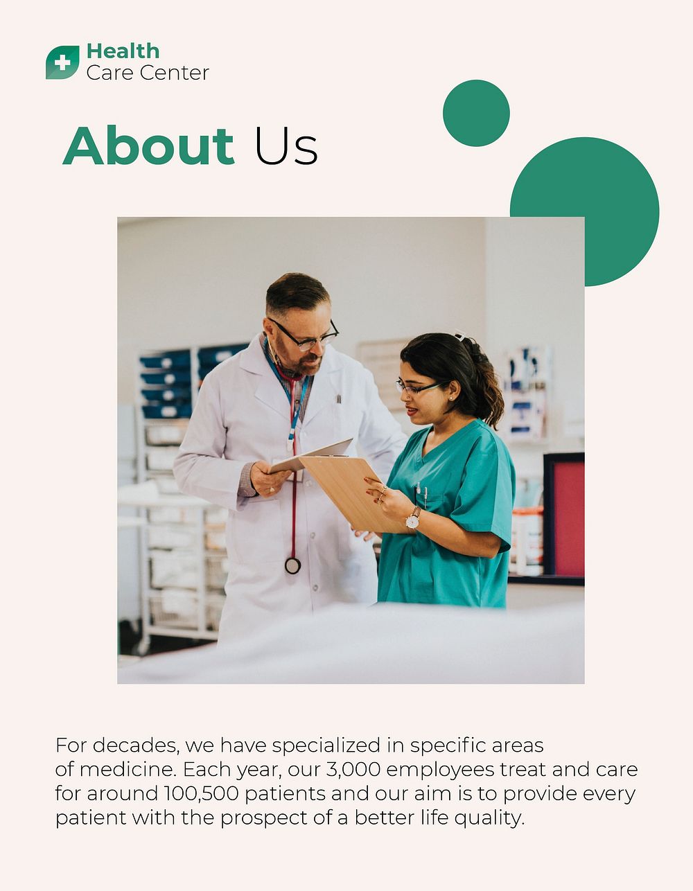 About us flyer template, healthcare services vector