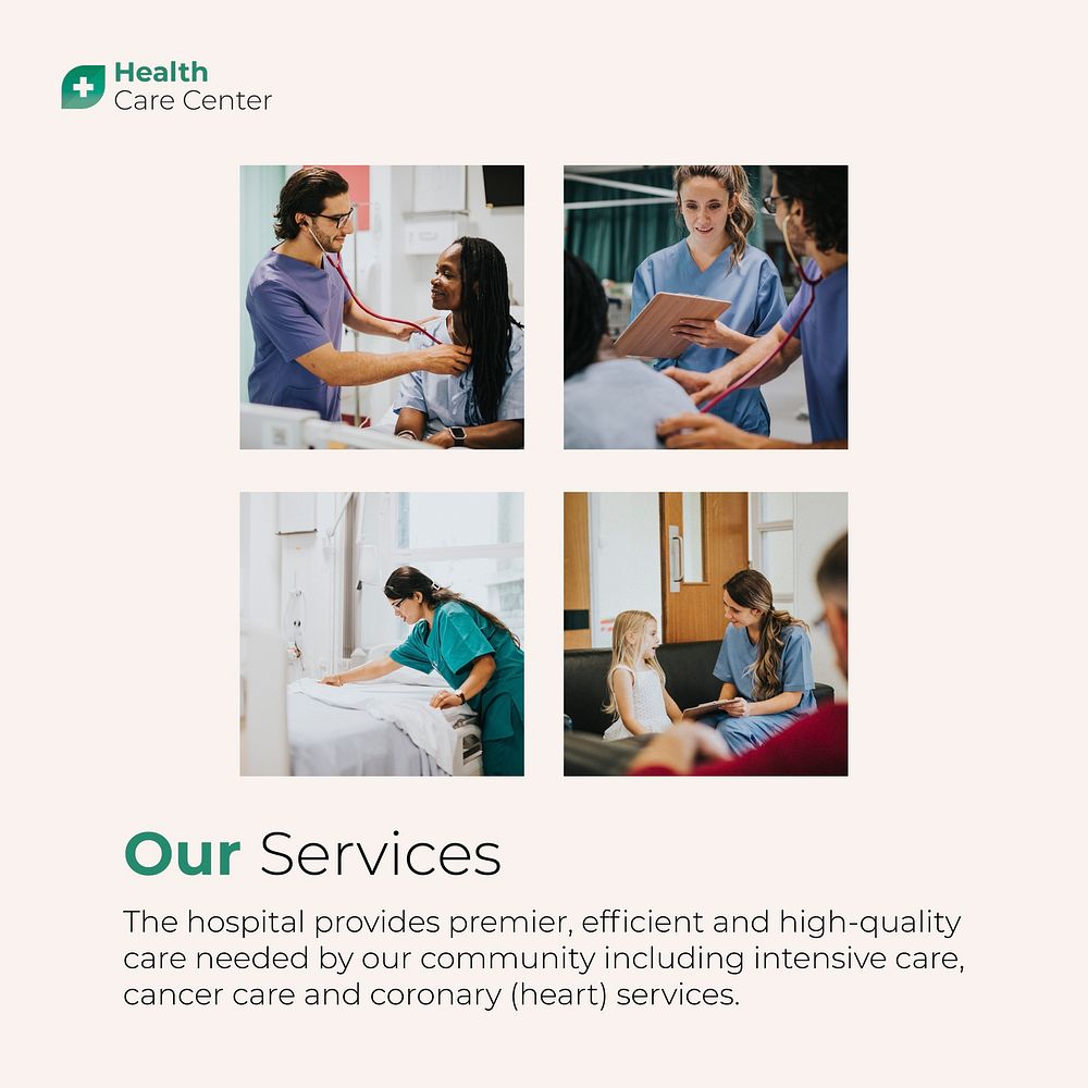 Medical services Instagram post template, healthcare vector