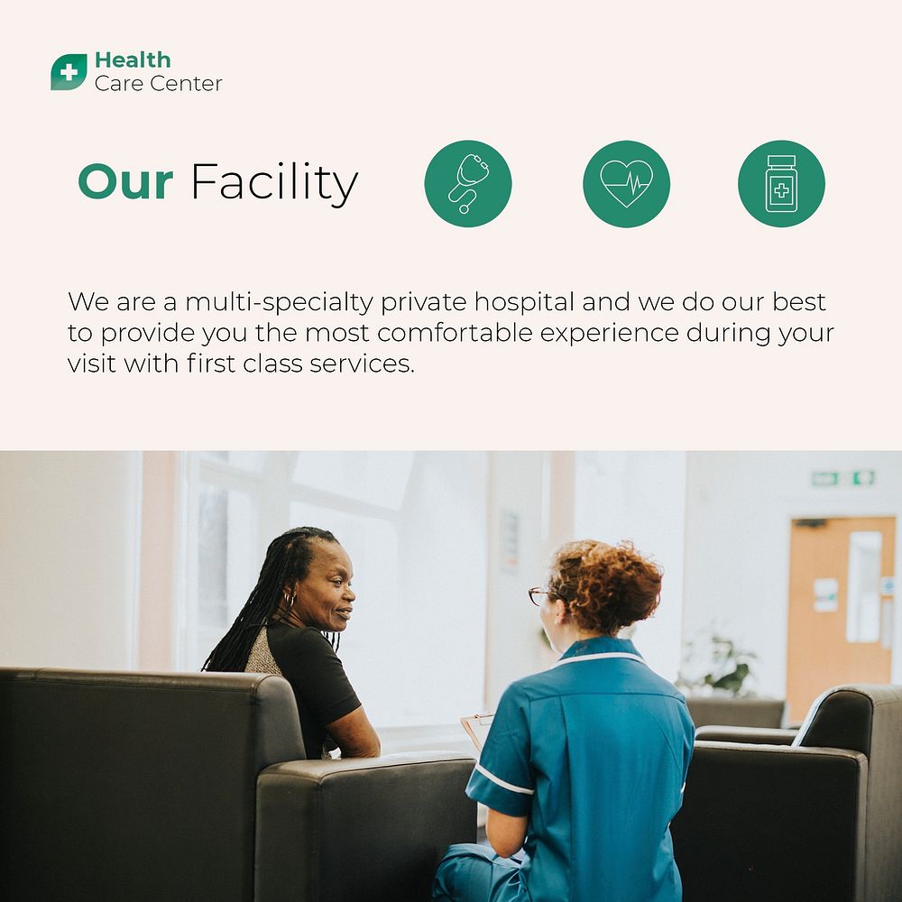 Medical facility Instagram post template, healthcare service psd