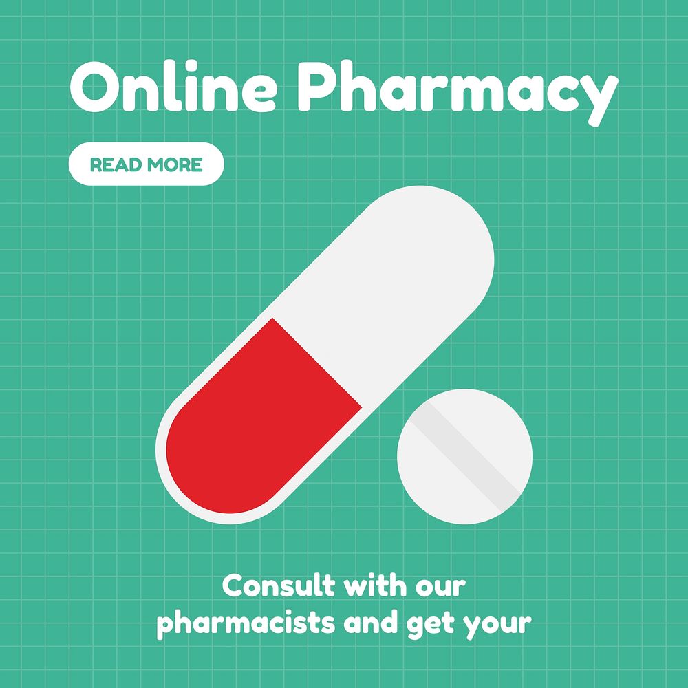 Online pharmacy Instagram post template, healthcare vector