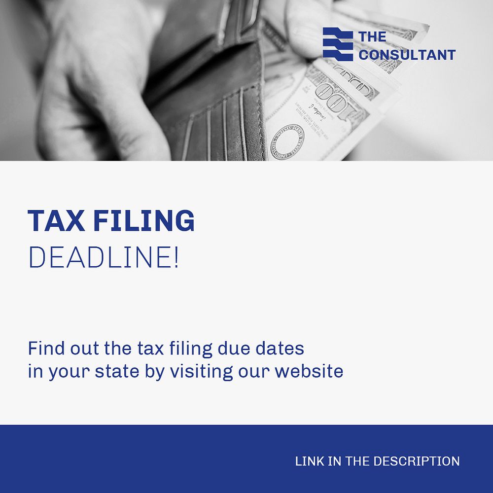 Tax consulting Facebook ad template, financial advisor, blue design psd