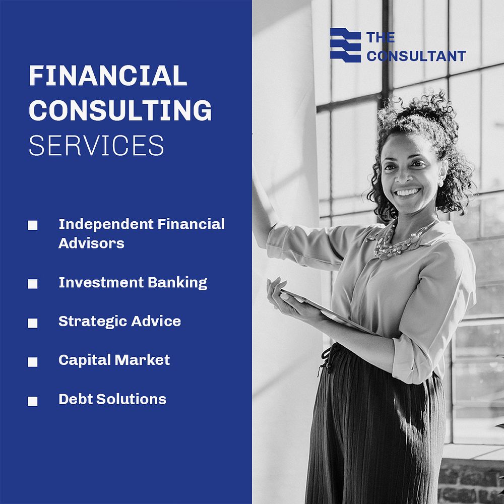 Financial consulting Facebook ad template, debt solutions, blue design psd
