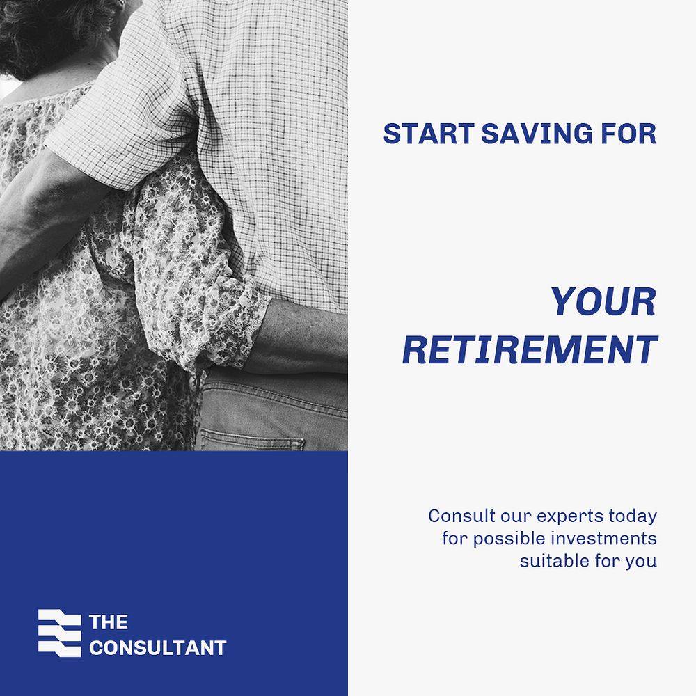 Retirement planning Facebook ad template, financial consulting service, blue design psd