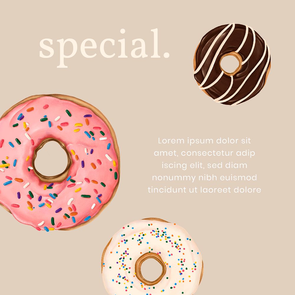 Hand drawn donut social template illustration