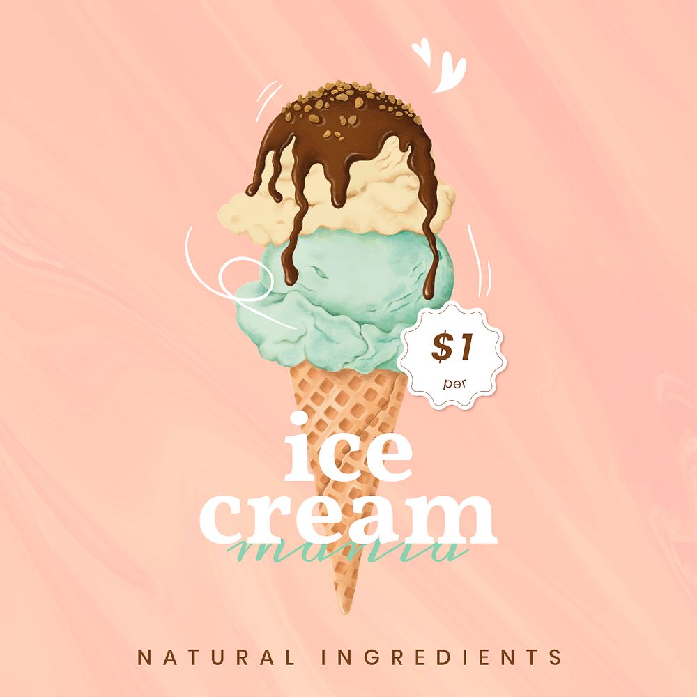 Hand drawn ice cream Instagram ad template illustration
