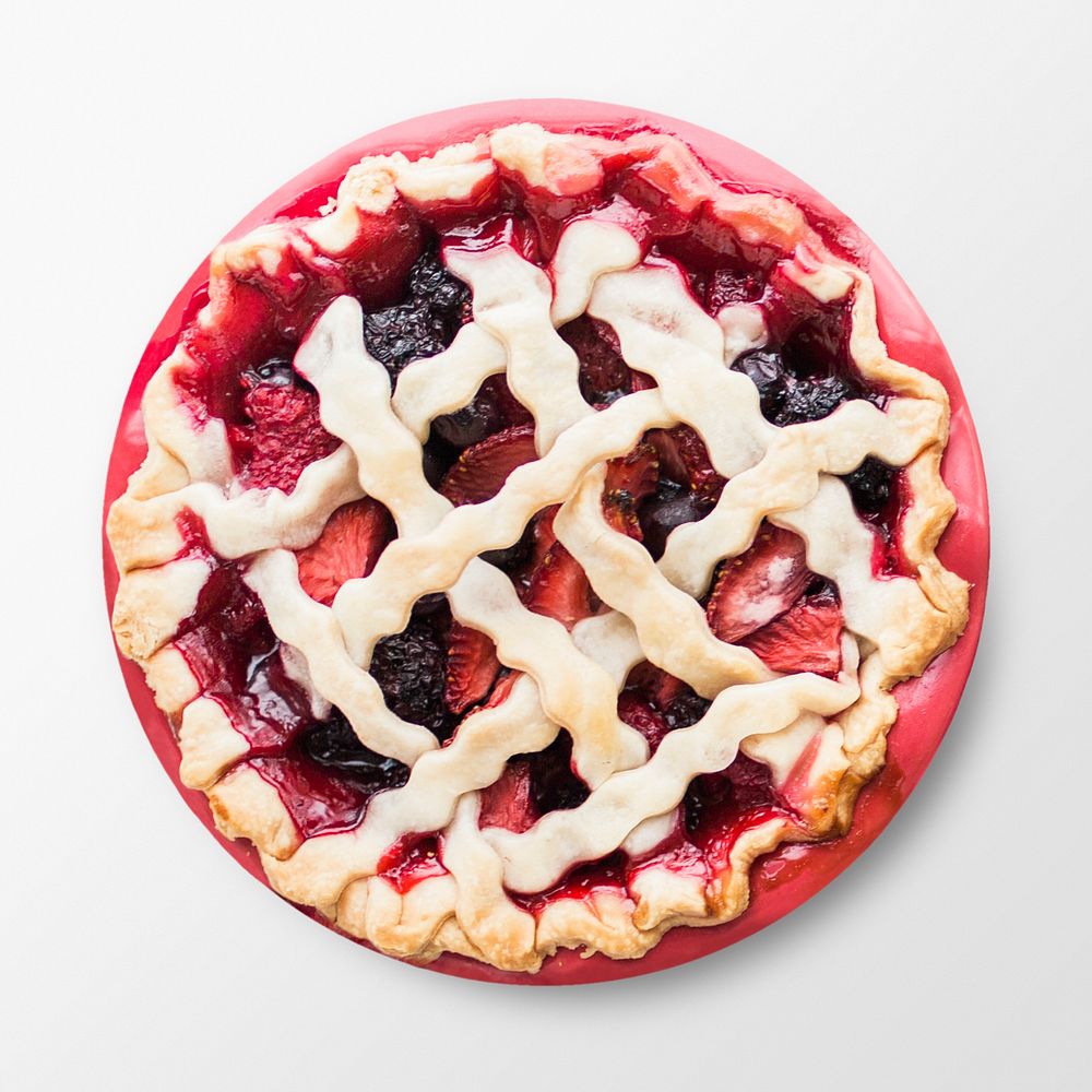 Mixed berry pie on white background, food photography