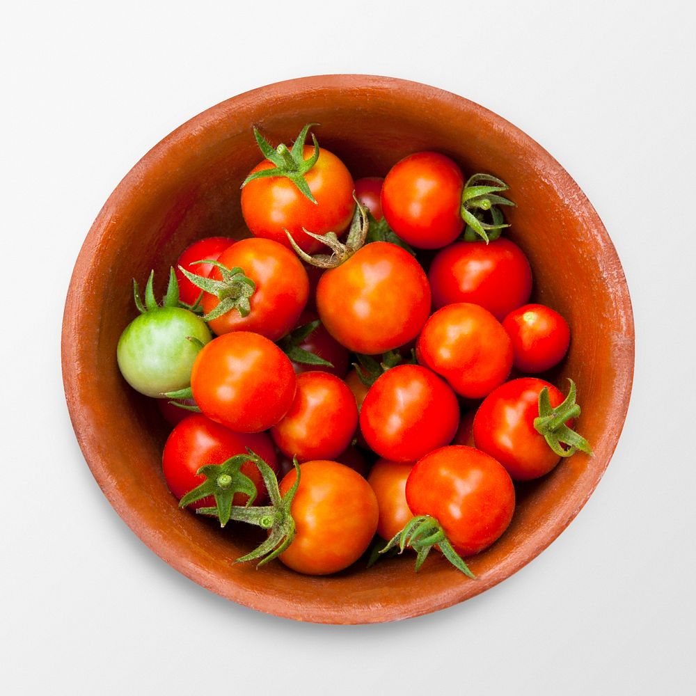 Cherry tomatoes in bowl, food photography psd