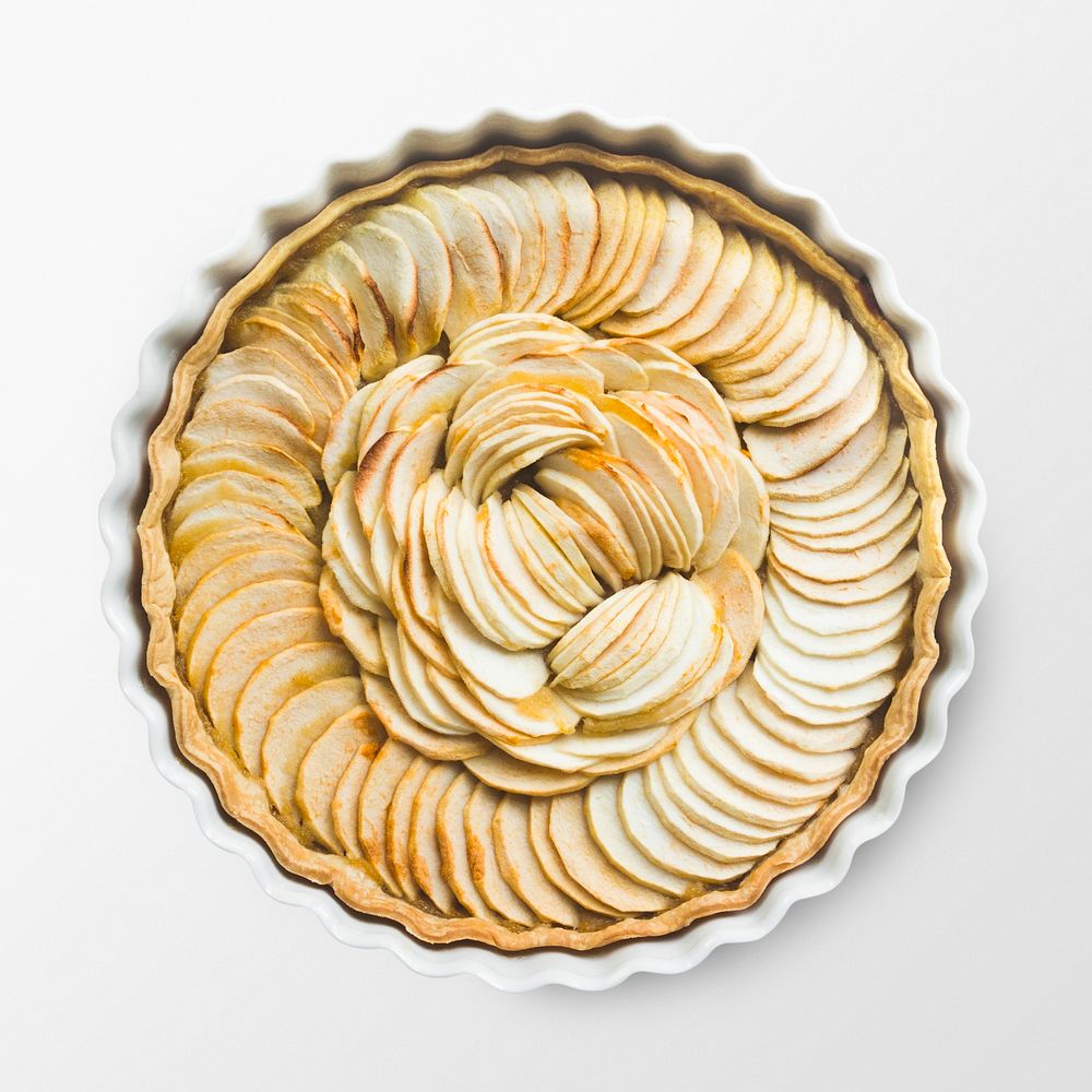 Apple pie dessert on white background, food photography