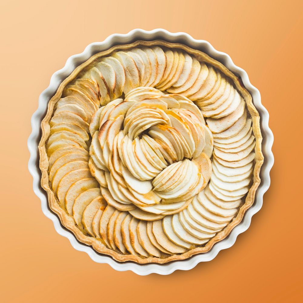Apple pie on orange background, food photography
