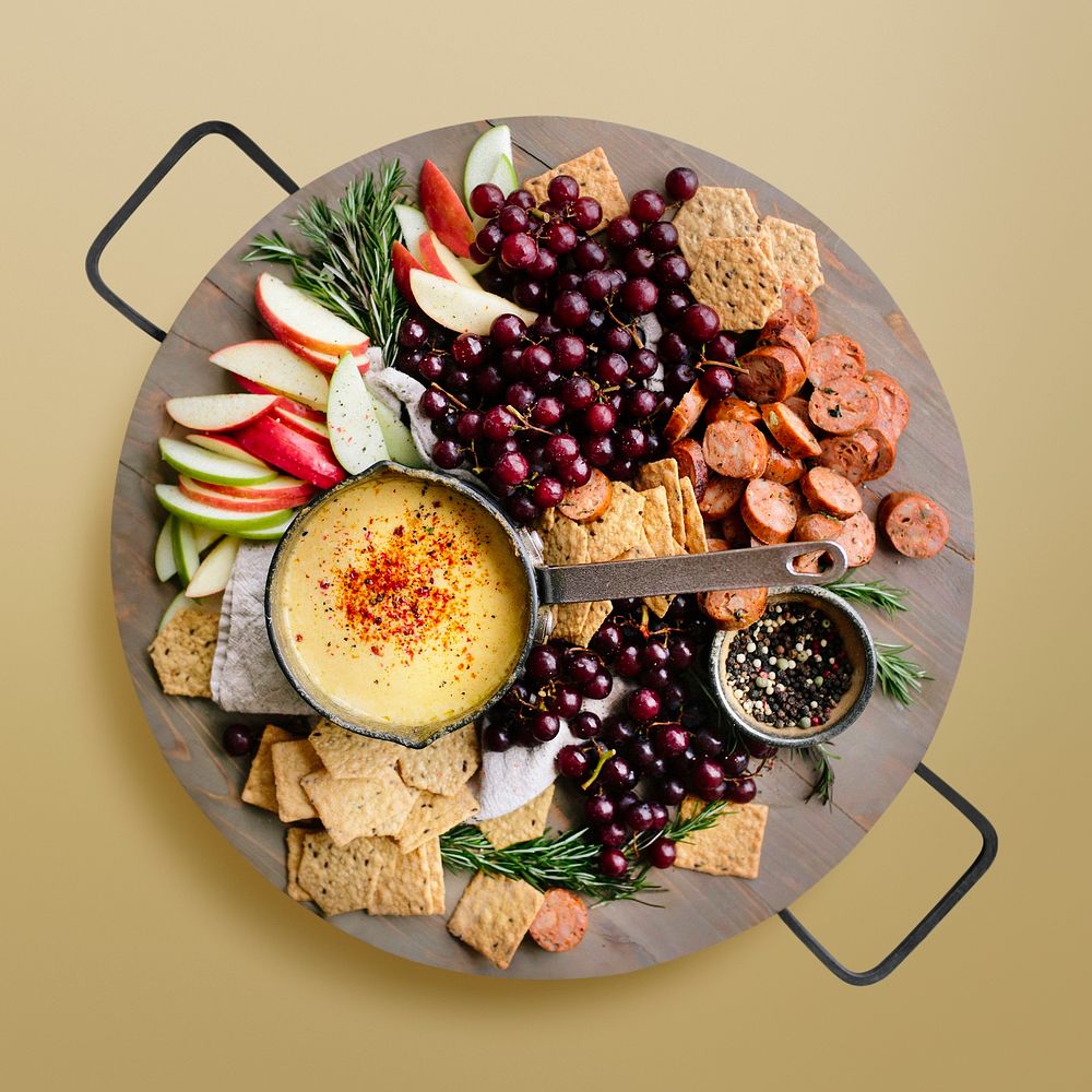 Snack platter on beige background, food photography