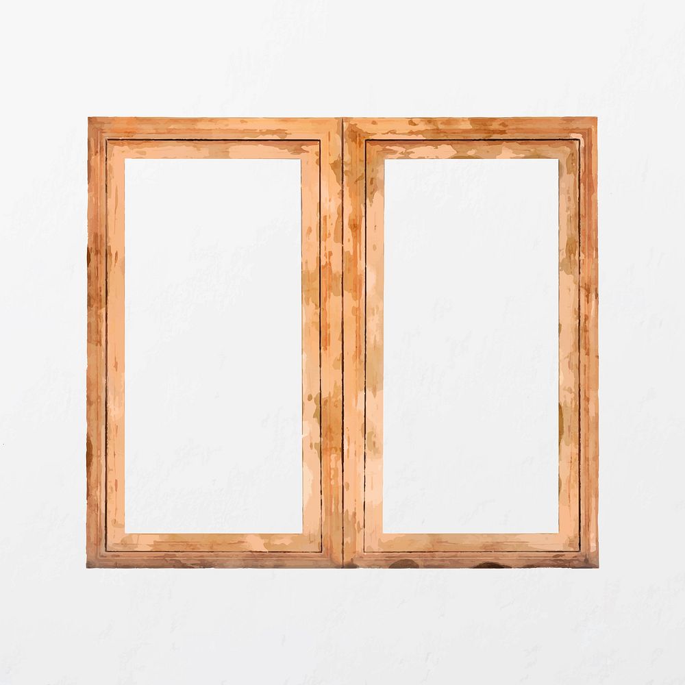Wooden double window, watercolor home decor illustration vector