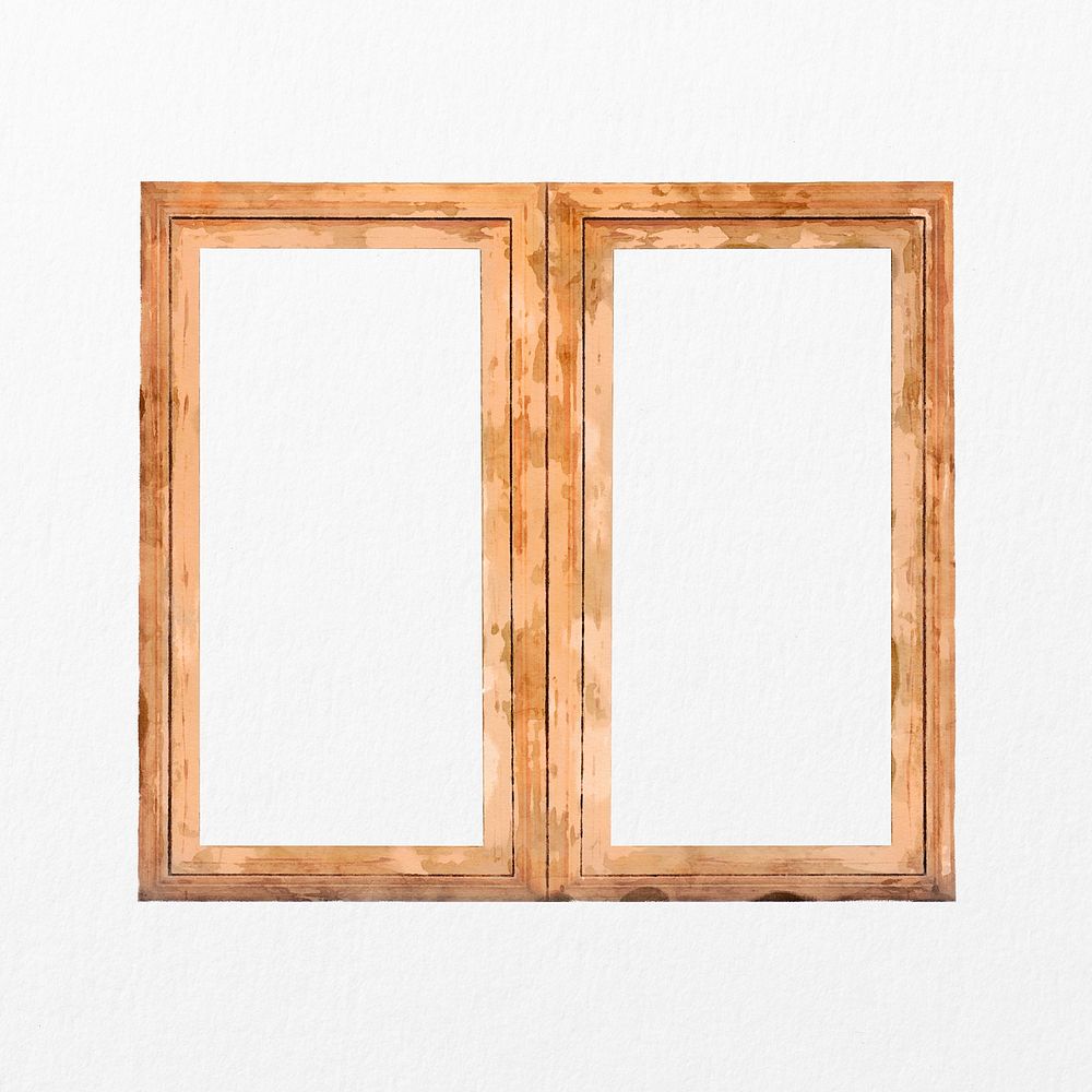 Wooden double window, watercolor home decor illustration