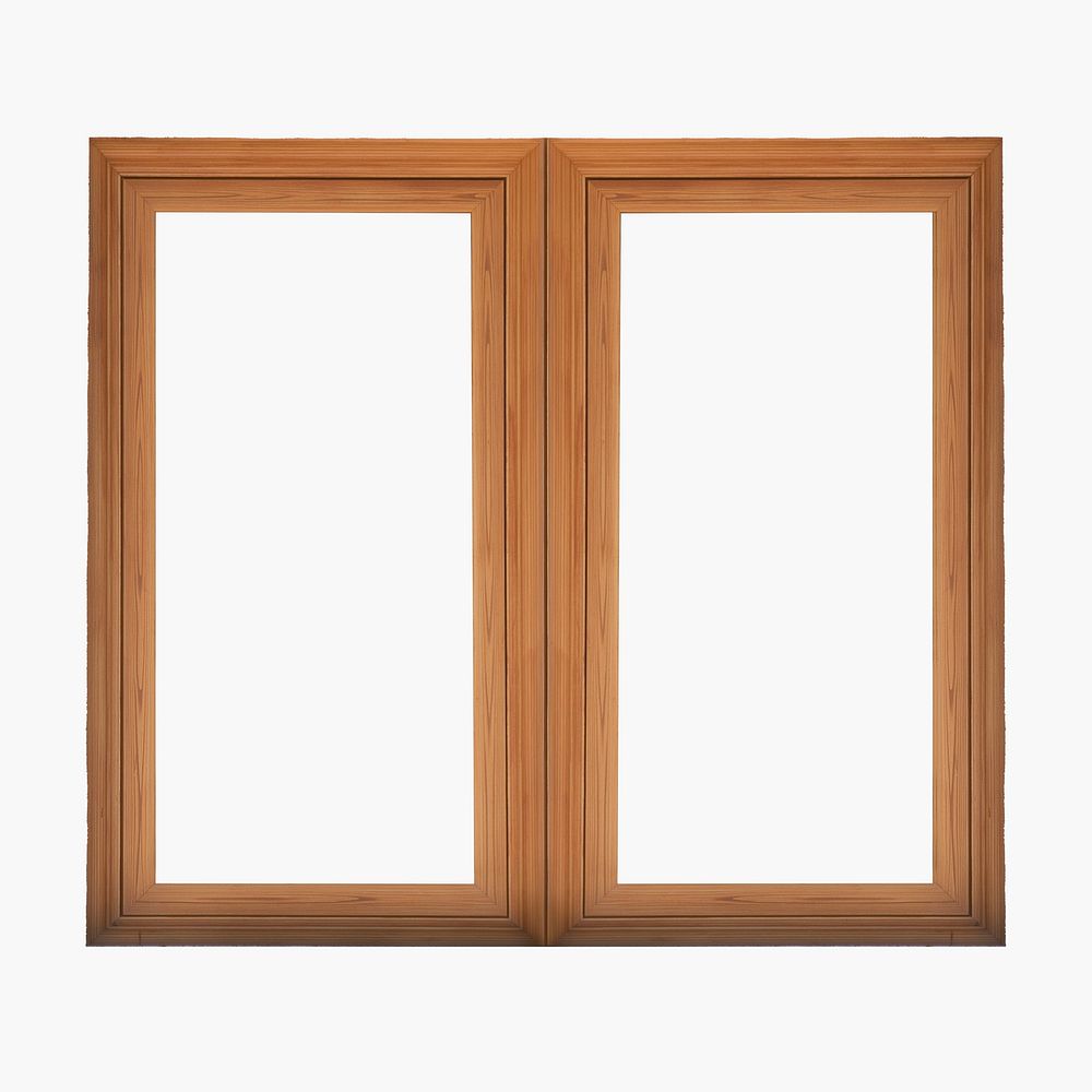 Wooden double window, minimal home exterior illustration psd