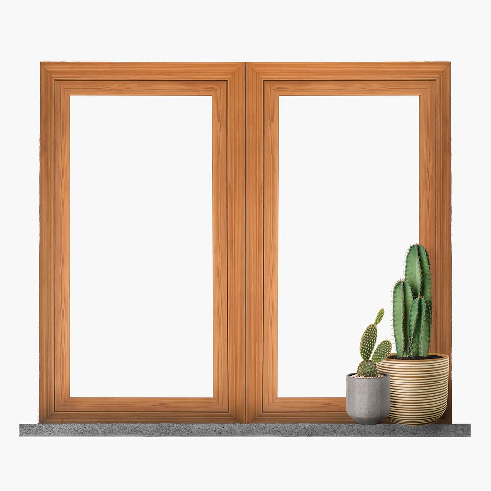 Wooden double window, minimal home exterior illustration psd