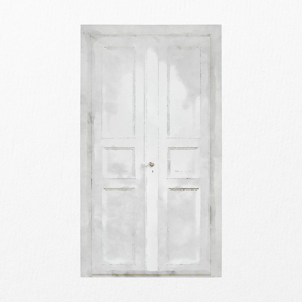 White panel double door, watercolor illustration psd
