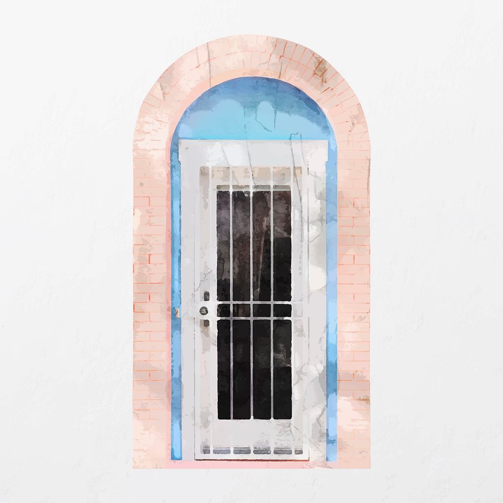 White security door, watercolor home exterior illustration vector